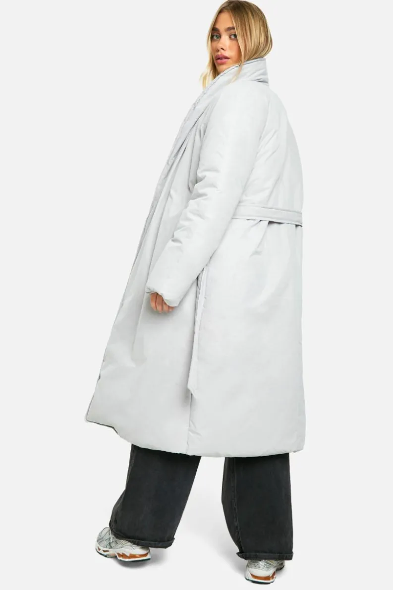 Up To 80% Off Winter Warmers|Puffer Jackets*boohoo Belted Duvet Puffer Coat slate grey