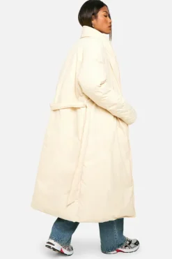 Up To 80% Off Winter Warmers|Puffer Jackets*boohoo Belted Duvet Puffer Coat cream