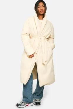 Up To 80% Off Winter Warmers|Puffer Jackets*boohoo Belted Duvet Puffer Coat cream