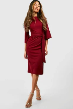 Midi Dresses*boohoo Belted Half Sleeve Side Split Midi Dress merlot
