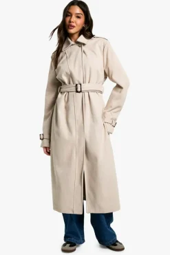 Up To 80% Off Winter Warmers|Wool Look Coats*boohoo Belted Herringbone Wool Look Coat stone