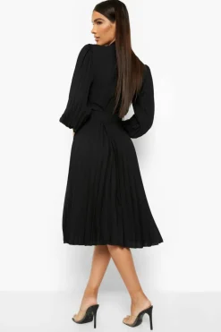Skater Dresses|Mini Dresses*boohoo Belted High Neck Pleated Skater Dress black