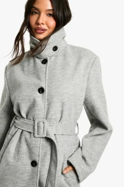 Up To 80% Off Winter Warmers|Wool Look Coats*boohoo Belted Wool Look Coat grey marl