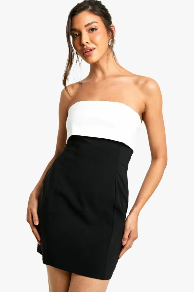 Bodycon Dresses*boohoo Bengaline Colour Block Mini Dress black
