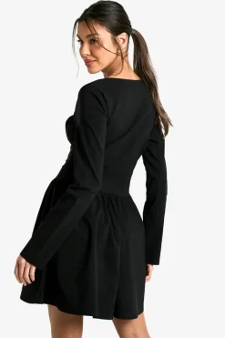 Skater Dresses*boohoo Bengaline Corset Long Sleeve Skater Dress black