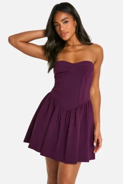 Skater Dresses*boohoo Bengaline Corset Skater Dress plum