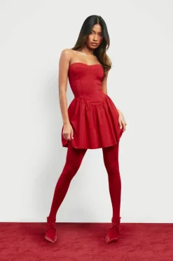 Skater Dresses|Dresses*boohoo Bengaline Corset Skater Dress red