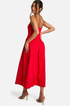 Skater Dresses|Dresses*boohoo Bengaline Corset Skater Midaxi Dress red