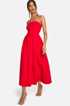 Skater Dresses|Dresses*boohoo Bengaline Corset Skater Midaxi Dress red