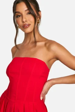 Skater Dresses|Dresses*boohoo Bengaline Corset Skater Midaxi Dress red