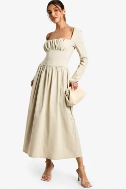 Skater Dresses*boohoo Bengaline Corset Skater Midaxi Dress stone