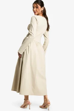 Skater Dresses*boohoo Bengaline Corset Skater Midaxi Dress stone
