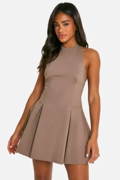 Skater Dresses*boohoo Bengaline Halter Skater Dress mocha