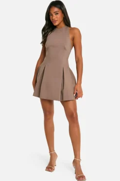 Skater Dresses*boohoo Bengaline Halter Skater Dress mocha