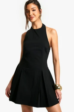 Skater Dresses*boohoo Bengaline Halter Skater Dress black
