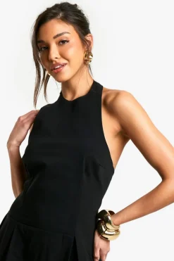 Skater Dresses*boohoo Bengaline Halter Skater Dress black