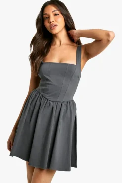 Skater Dresses*boohoo Bengaline Milkmaid Skater Dress charcoal