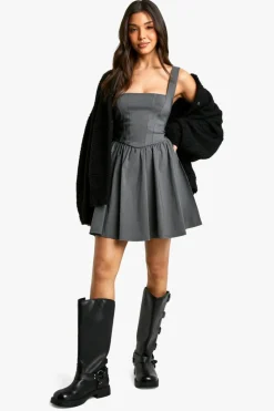 Skater Dresses*boohoo Bengaline Milkmaid Skater Dress charcoal