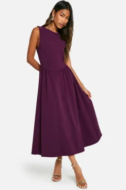Skater Dresses*boohoo Bengaline Open Back Midaxi Skater Dress plum