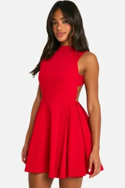 Skater Dresses*boohoo Bengaline Open Back Skater Dress red