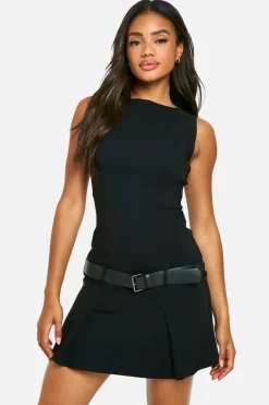Skater Dresses|Mini Dresses*boohoo Bengaline Pleated Mini Dress black