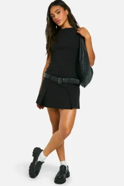 Skater Dresses|Mini Dresses*boohoo Bengaline Pleated Mini Dress black