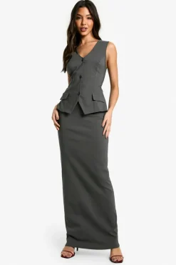 Maxi Dresses*boohoo Bengaline Plunge Waistcoat Maxi Dress charcoal