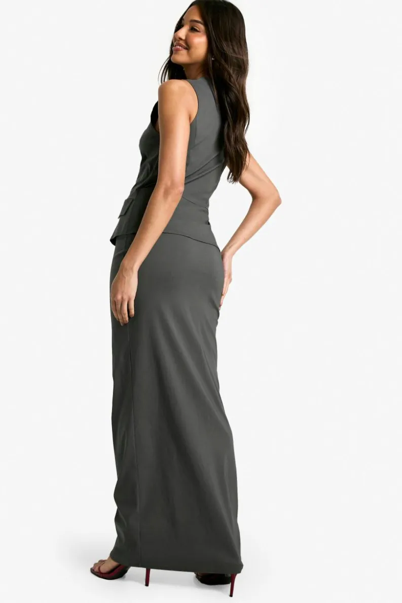 Maxi Dresses*boohoo Bengaline Plunge Waistcoat Maxi Dress charcoal