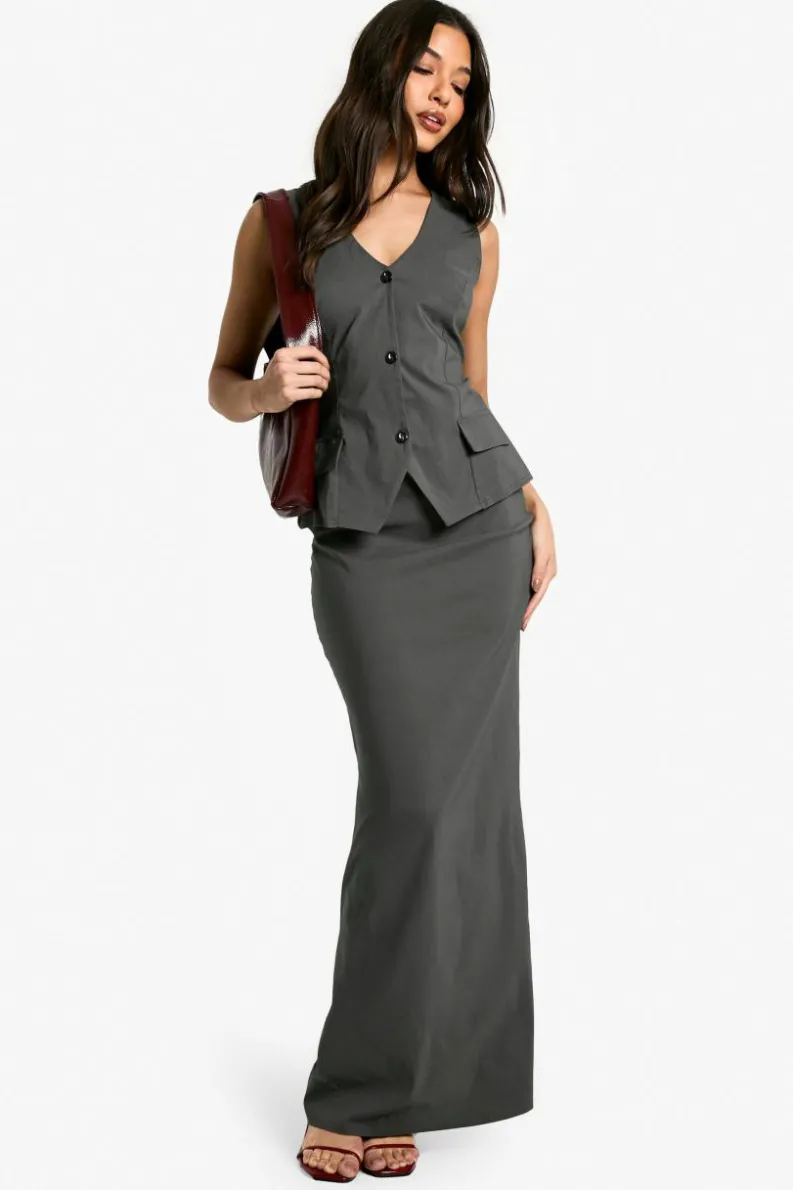 Maxi Dresses*boohoo Bengaline Plunge Waistcoat Maxi Dress charcoal