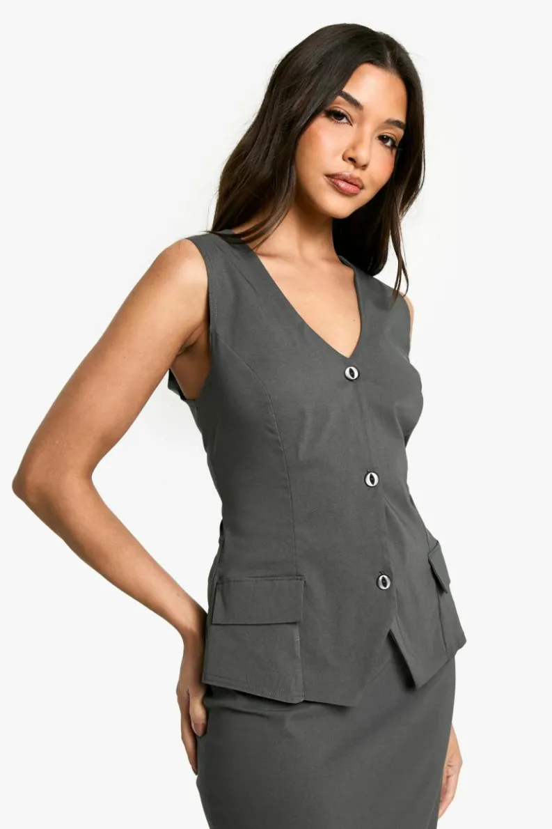 Maxi Dresses*boohoo Bengaline Plunge Waistcoat Maxi Dress charcoal