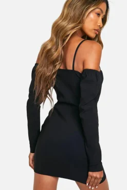 Bodycon Dresses*boohoo Bengaline Puff Sleeve Mini Dress black