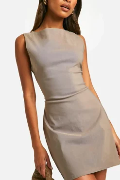 Mini Dresses|Suits & Tailoring*boohoo Bengaline Slash Neck Fit & Flare Mini Dress mocha