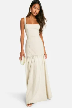 Maxi Dresses*boohoo Bengaline Square Neck Maxi Skater Dress stone