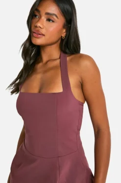 Skater Dresses|Mini Dresses*boohoo Bengaline Square Neck Skater Dress mauve