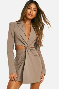 Blazer Dresses|Mini Dresses*boohoo Benglaine Twist Front Blazer Dress mocha