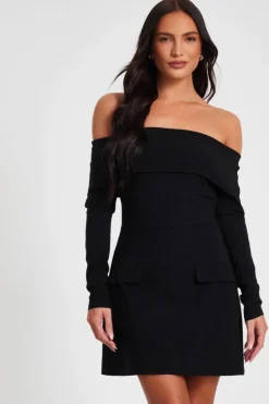 Bodycon Dresses*Quiz Bardot Long Sleeve Mini Dress Black