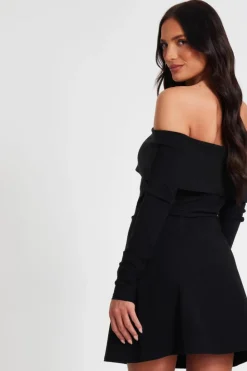 Bodycon Dresses*Quiz Bardot Long Sleeve Mini Dress Black