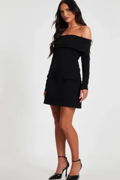 Bodycon Dresses*Quiz Bardot Long Sleeve Mini Dress Black
