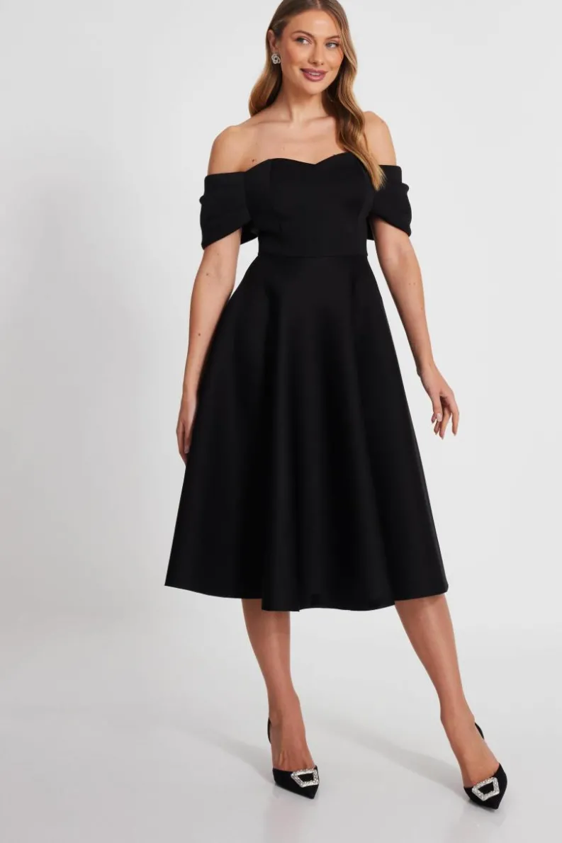 Midi Dresses*Quiz Bardot Midi Skater Dress Black