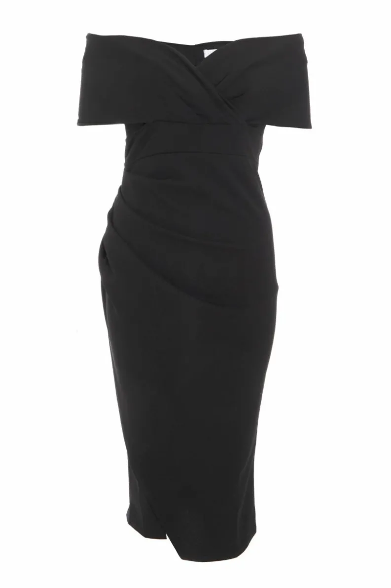 Wrap Dresses|Midi Dresses*Quiz Bardot Ruched Wrap Midi Dress Black