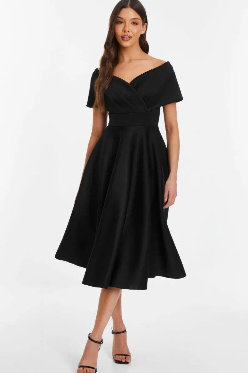 Midi Dresses*Quiz Bardot Skater Midi Dress Black
