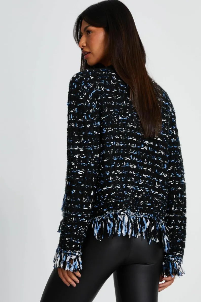 Cardigans*Quiz Boucle Knit Fringe Cardigan Black