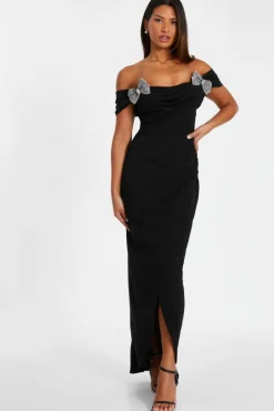 Maxi Dresses*Quiz Bow Bardot Maxi Dress Black