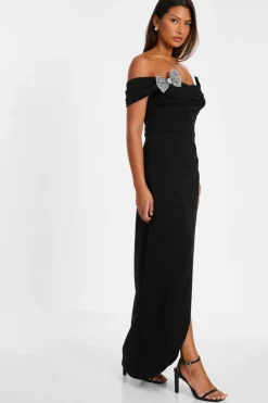 Maxi Dresses*Quiz Bow Bardot Maxi Dress Black