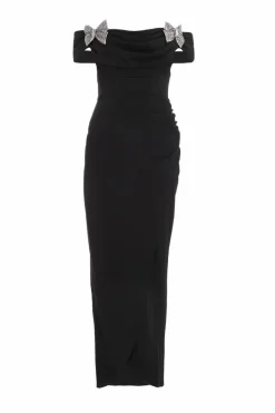 Maxi Dresses*Quiz Bow Bardot Maxi Dress Black