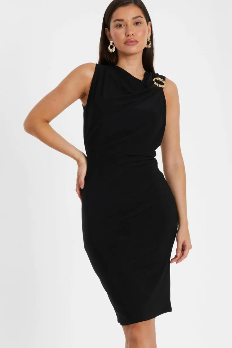 Midi Dresses*Quiz Buckle Detail Midi Dress Black