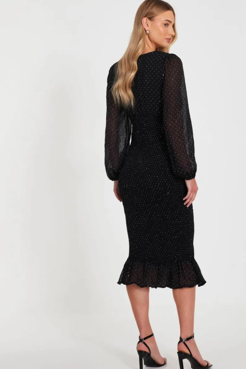 Midi Dresses*Quiz Chiffon Diamante Midi Dress Black