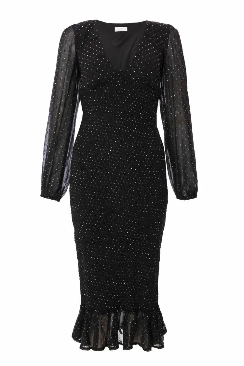 Midi Dresses*Quiz Chiffon Diamante Midi Dress Black