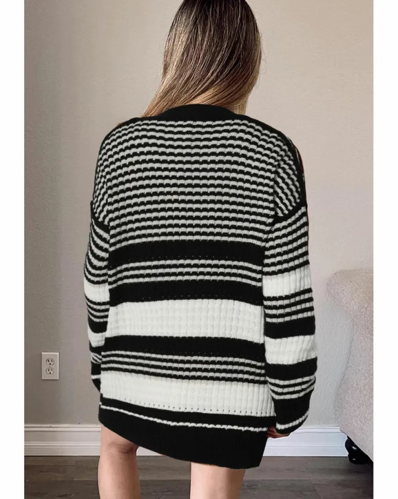 Cardigans*Azura Exchange Colorblock Textured Knit Buttoned Cardigan Black