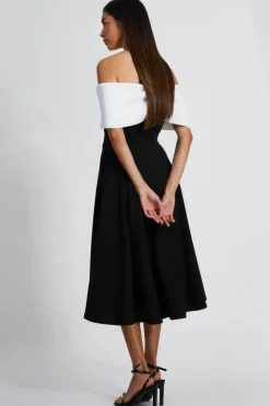 Midi Dresses*Quiz Contrast Skater Midi Dress Black